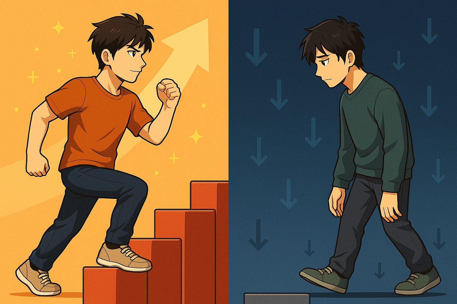 「1.「どうすればできるか?」を考える人 vs「無理かも」で止まる人」を説明する図解または場面