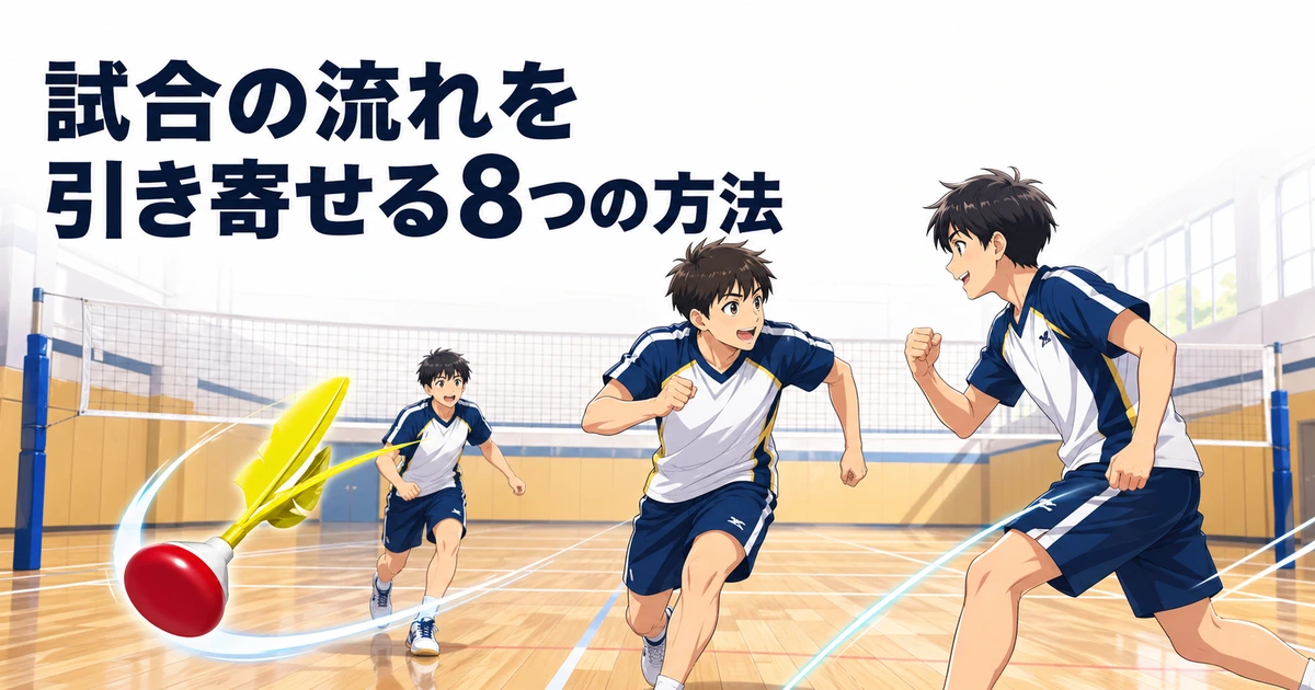 「試合の「流れ」を引き寄せるには？勢いをつかむ8つのプレーと声かけ」の内容を伝えるアイキャッチ