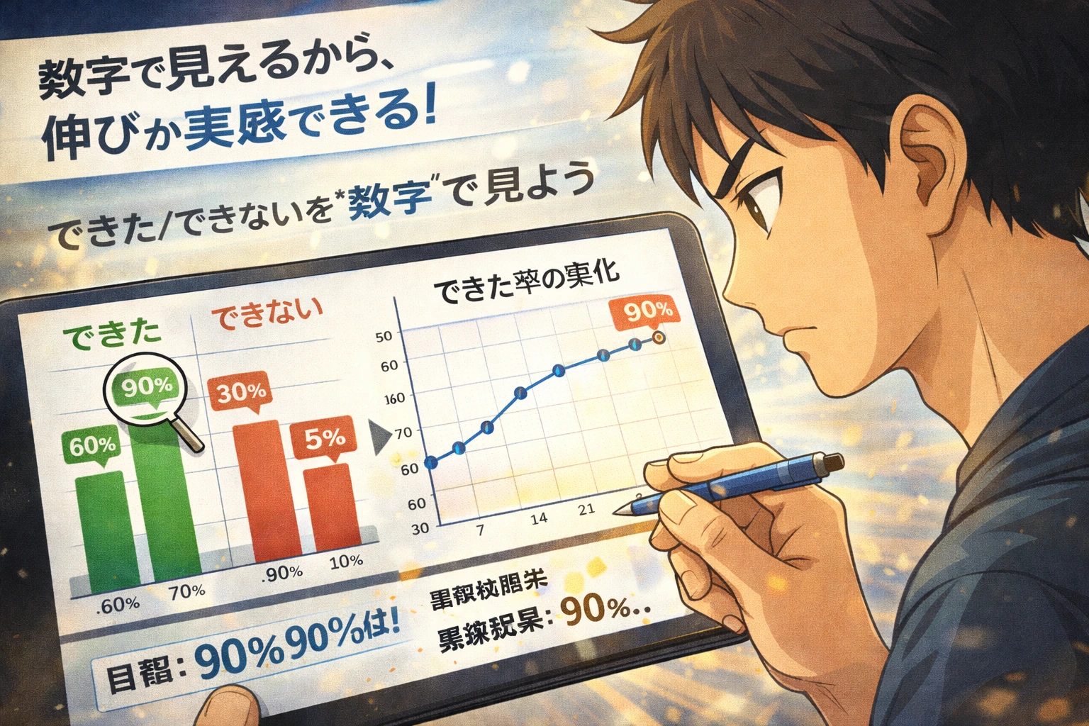 「5.「できた／できない」を“数字”で見ようとする」を説明する図解または場面