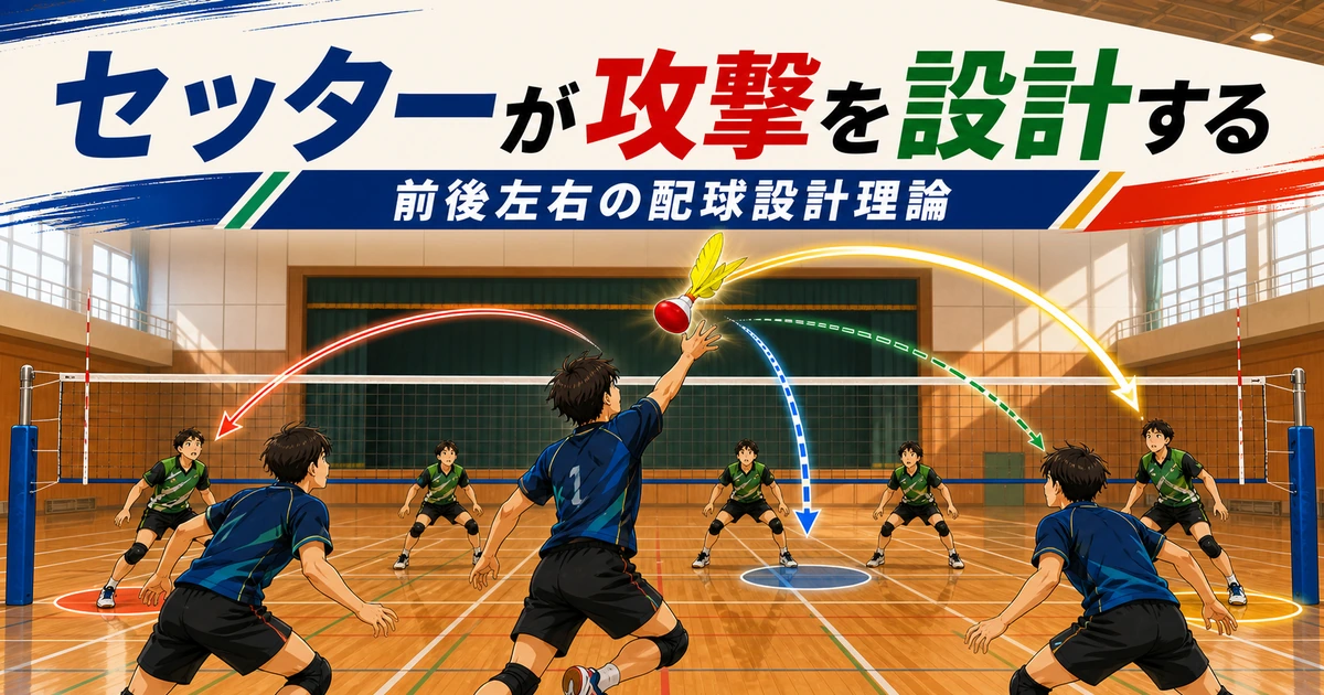 「【トス】セッターが「攻撃を設計する」とはどういうことか|前後左右の配球設計理論」の内容を伝えるアイキャッチ