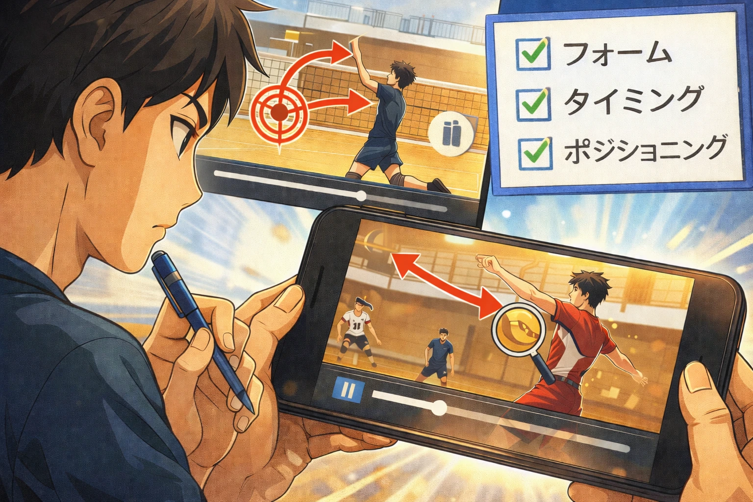 「1. 自分や上級者のプレー動画を“目的を持って”見る」を説明する図解または場面