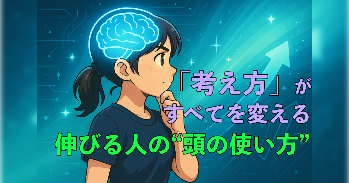 「成長する人と成長しない人の違い【第1章】「考え方」がすべてを変える|伸びる人の“頭の使い方”」の内容を伝えるアイキャッチ