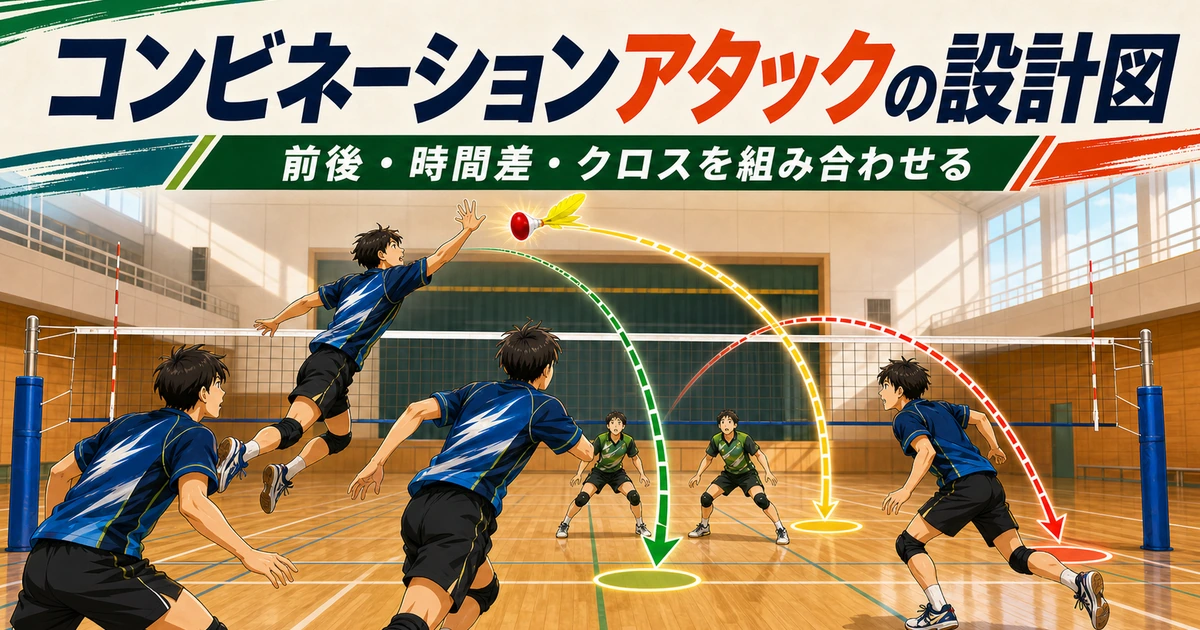 「【攻撃論】コンビネーションアタックの設計図｜前後・時間差・クロスを組み合わせる」の内容を伝えるアイキャッチ