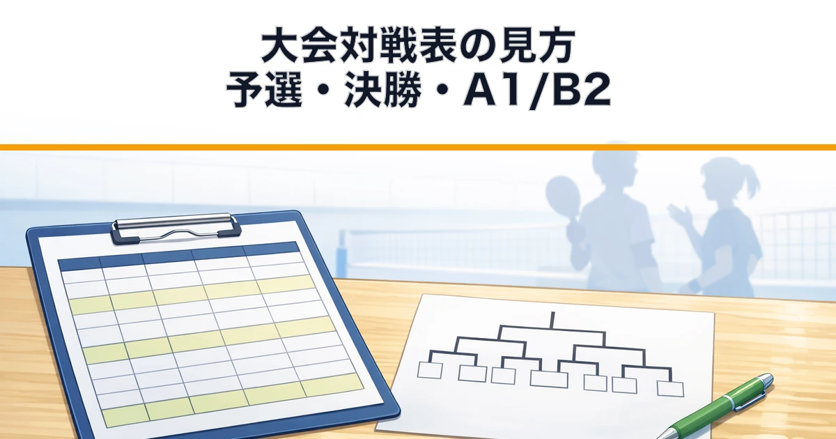 「【保存版】名古屋市レクインディアカ市大会の対戦表の見方｜予選・決勝・A1/B2などをやさしく解説」の内容を伝えるアイキャッチ